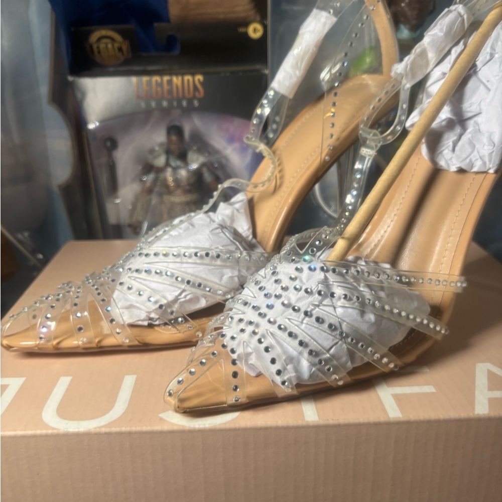 Women's Tan Embellished Heels